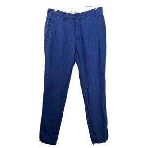 Ganesh Mens Pants Sz 33 Cobalt Blue Linen Skinny Beachy ResortWear Cruise Preppy